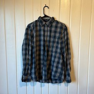 Mens Lands End Legacy Flannel Large Grey/Blue/Green/Red